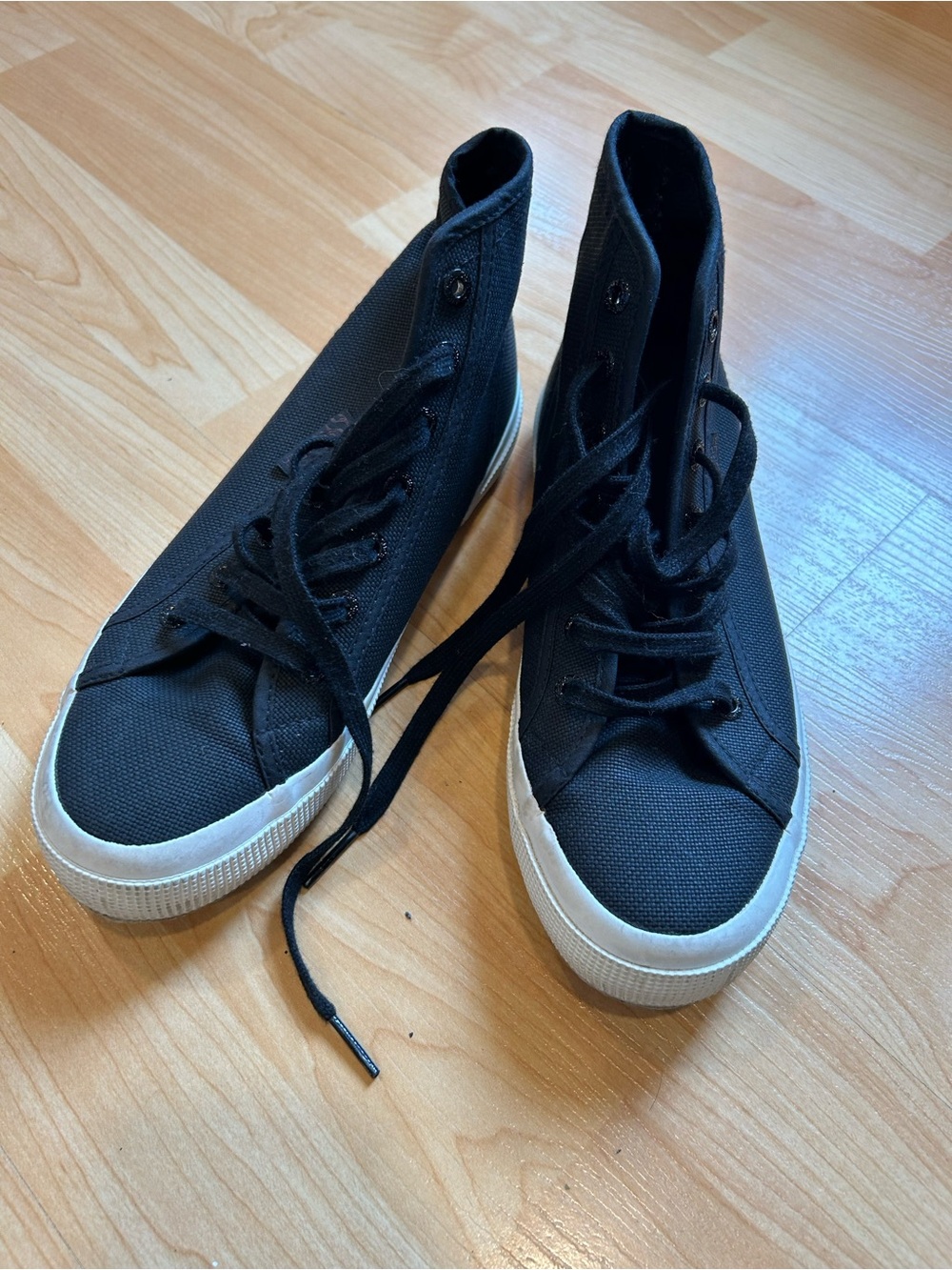 Superga Classic Black Canvas High-Top Sneakers for Women 7.5